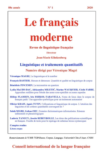  Le français moderne n° 1 et 2 - 2020 -  - CILF